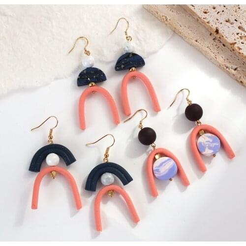 AENSOA Rainbow Ball Pink Polymer Clay Drop Dangle Earrings Women 2021 Trendy Handmade Geometric Irregular Long Earring Jewelry