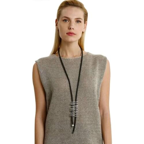 Handmade Metal Matching Long Necklace For Women Elegant Punk Rubber Rope Statement Necklaces Sweater Chain Jewelry Decoration