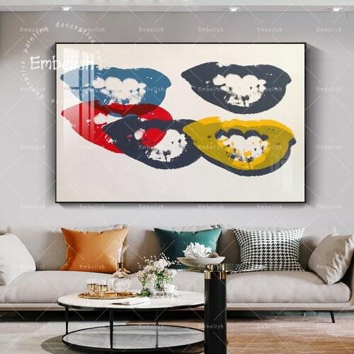 1 Pieces Colorful Lips Artworks By Andy Warhol Modern Artworks For Living Room Wall Art Posters HD Spray On Canvas Oil Paintings