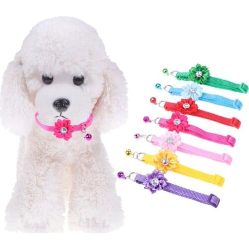 1pcs Adjustable Dog Cat Collars With Flower Bells For Small Cats Dogs Necklace