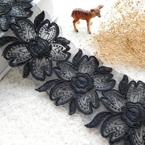10 Meters 8cm Width Embroidered Wedding Black Lace Trim Applique Venice Embroidery Lace Fabric Craft DIY