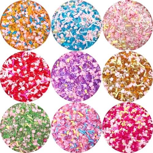 100g Mixed Crystal Pearl Beads Cherry Blossoms Slices Polymer Clay Sprinkles for Crafta Shaker Cards Decoration DIY Slime Filler