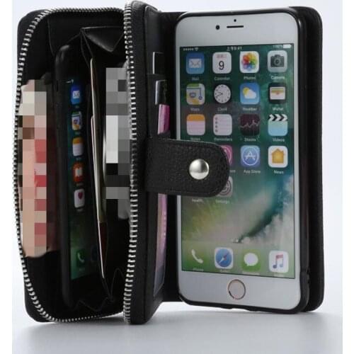 100pcs For iPhone XS Max Case Leather Flip Detachable Zipper Wallet Case For iPhone 6 6S Plus 7 8 X XR Multifunction Case Cover