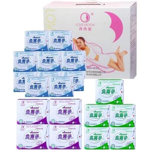 WinIon Anion Sanitary Napkins Pad Winalite Lovemoon Sanitary Pads Anion Pads (Set of 19 Packs of Day, Overnight, Pantiliner)