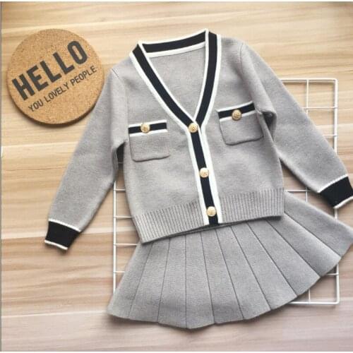 2 Pcs Clothes Autumn Winter Girls Skirt Set Kids Knit Sweater Cardigan Jackets + Skirts Children knitted Outfits Shirt