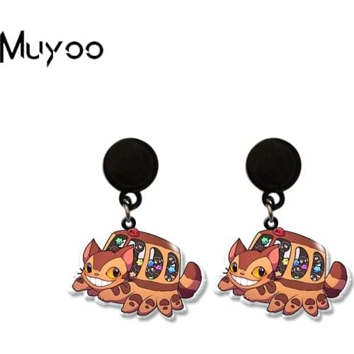 2021 New Cool Totoro No Face Man Cat Bus Dragon Handcraft Acrylic Epoxy Resin Drop Dangles Earrings