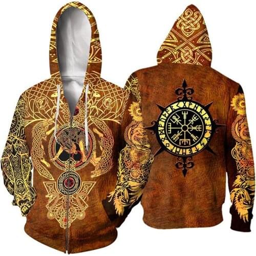 2021 Norse Mythology Men/Women Zipper Hoodies 3D Print Fashion Sweatshirt Long Sleeve Coat Plus Size Zipper Hooded Clothes
