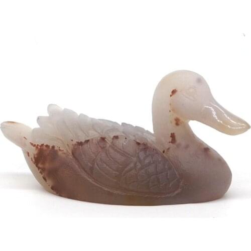 5" Duck Statue Natural Gemstone Agate Crystal Hand-Carved Crafts Home Decor