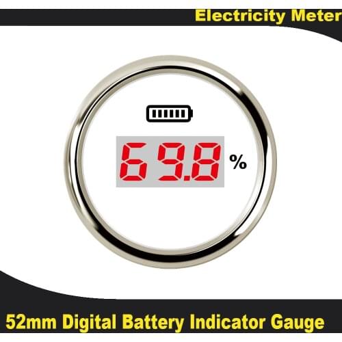 52mm Car Boat Digital Battery Charge Level Indicator 0~100% Battery Capacity Meter LED Display with Red Backlight Universal