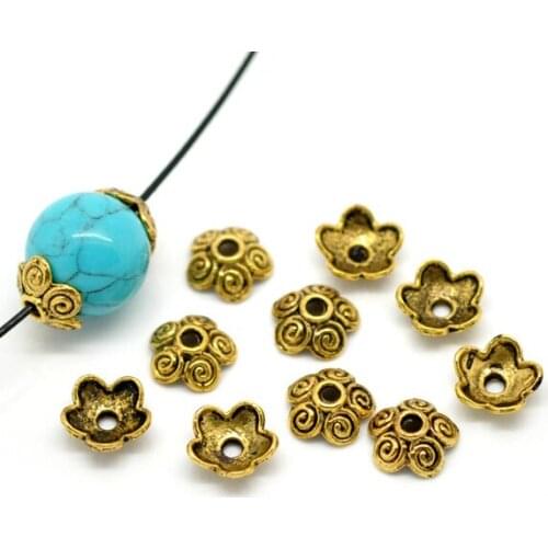 Free Shipping 500pcs Antique Gold Tone Flower Bead Caps Findings 10x4mm (Fit 12mm-18mm Bead) Jewelry Findings Wholesale J0404*5