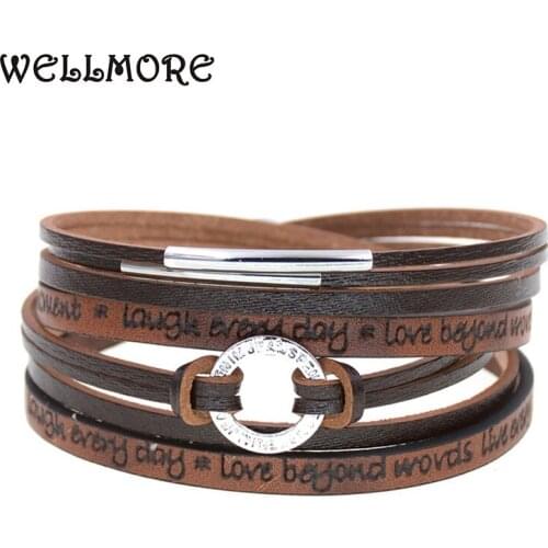 WELLMORE fashion charm Leather Bracelets For Women & Men Multiple Layers wrap Bracelet Couple gifts fashion Jewelry wholesale