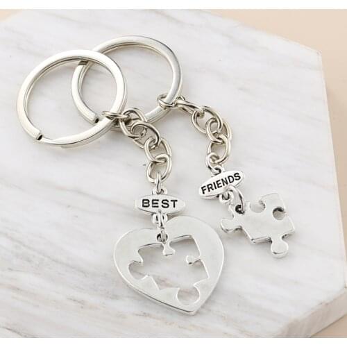 1set(2pcs) New Best Friends Keychain Jigsaw Puzzle Key Ring Heart Shaped Key Chain BFF Friendship Gifts DIY Handmade Jewelry
