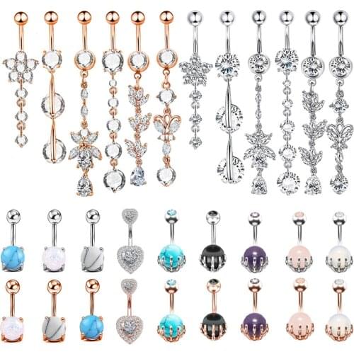1 Piece Dangling Piercing Belly Button Bar Barbell Crystal Navel Rings Steel 14G Belly Ring Bikini Accessory Body Jewelry Women