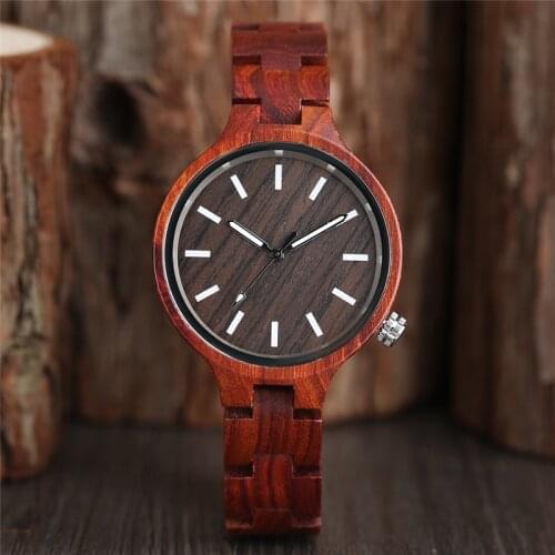 Antique Natural Red Sandal Wood Luminous Pointer Women Lady Wristwatch Quartz Analog Clock Bracelet Clasp Bamboo Watches Present