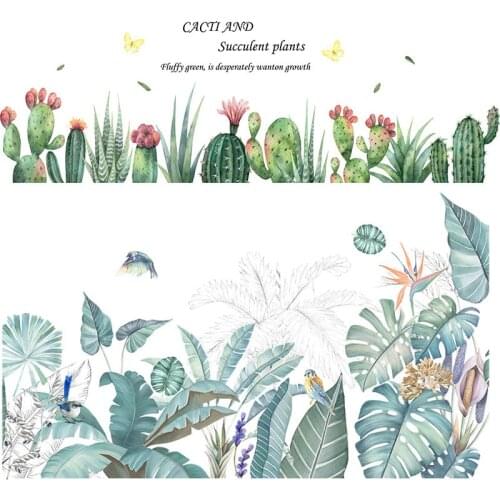 DIY Turtle Banana Leaf Wall Decals Tropical Green Plants Cactus Modern Home Decoration Self-adhesive Waistline Base Stickers