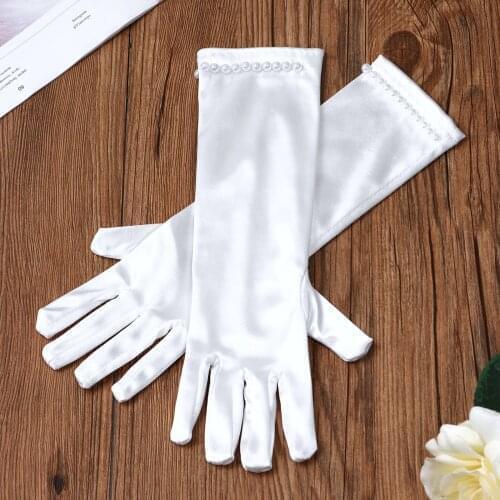 Flower Girls Long Gloves Wedding Princess Formal Party Dress Gloves Evening Kid Glove Birthday Pearl Lace Bow Performance Gloves