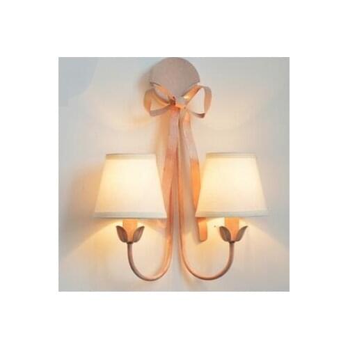 European style wrought iron pink bow tie Wall Lamps American Princess Room bedroom French North European creative LU809190