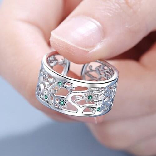 Fanqieliu Hollow Out 925 Sterling Silver Ring For Girl Wide Vintage Adjustable Cuff Crystal Wedding Bands Woman FQL21268