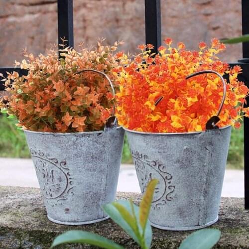 1pcs Artificial Flowers UV Protection Fall Plants Home Office Garden Fake Grass (Dark Orange