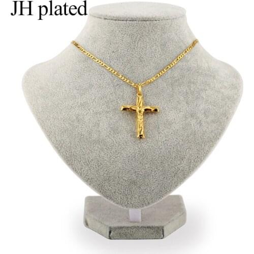 JHplated 2019 New Fashion jewelry Gold Color Long45 60cm Pendant crucifix Jesus Religious Necklaces Women/Men Christian Cross