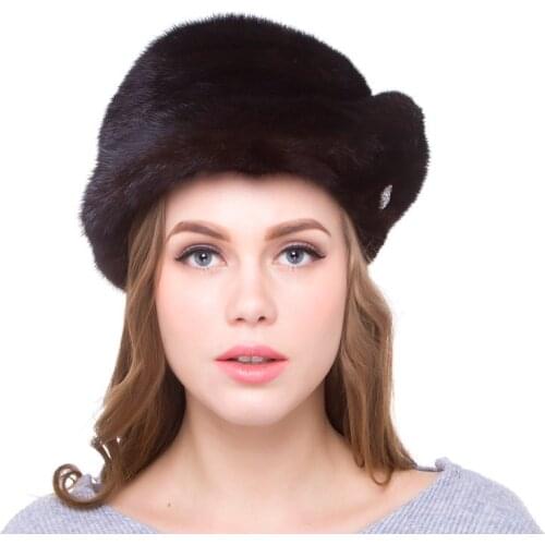 JKP Women Winter Hat Real Mink Fur Head Cap Fox Hair Ball Accessories Adjustable Size Autumn Winter Womens Fashion Party Hat