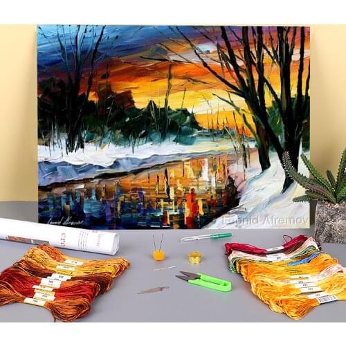 Oil Painting Style Winter Printed 11CT Cross-Stitch Complete Kit Embroidery DMC Threads Handiwork Knitting Painting Magic