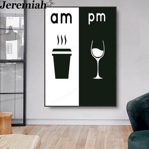 Coffee Wine Glass Canvas Painting Morning Afternoon Letter Poster Wall Art Modern Room Living Room Decoration Picture
