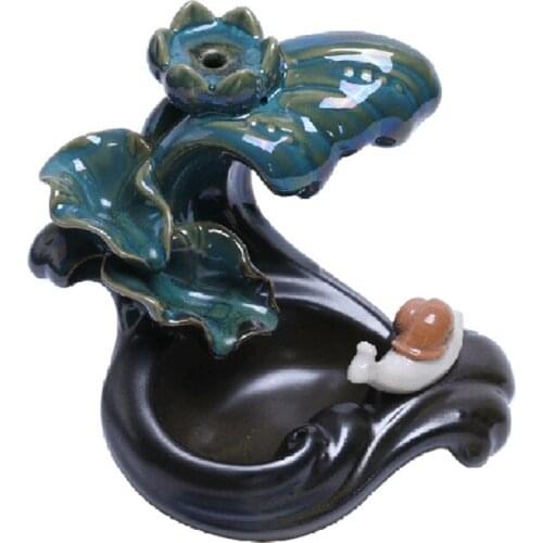 Lotus Backflow Cone Incense Burner Waterfall Incense Holders Home Decor Statue Ornaments and 20 Incense Cones