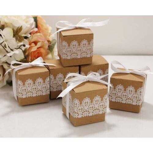 Candy box bag chocolate paper gift box vintage khaki heart for Birthday Wedding Party Decoration craft DIY favor baby shower
