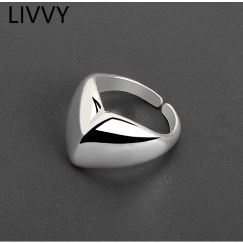 LIVVY Silver Color Smooth Love Heart Opening Ring for Women High-Quality Exquisite Elegant Finger Jewlery