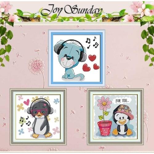 Little penguin and puppies Counted Cross Stitch 11CT 14CT Cross Stitch Set Wholesale Cross-stitch Kit Embroidery Needlework