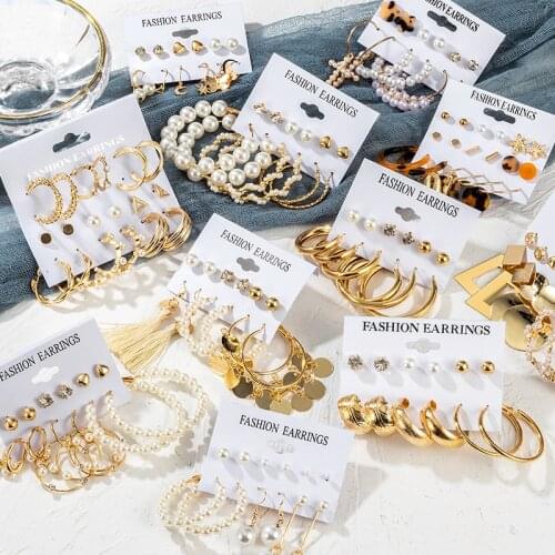 Fashion Popular Earring Set Retro Metal Dangle Drop Earring Set 2021 Trend Fashion Exquisite Pearl Jewelry Party Accessories New