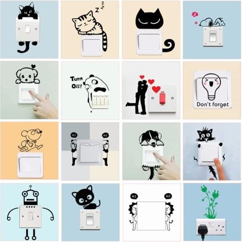 Funny Animals Patterns Switch Stickers For Kids Room Home Decoration 3d Vinyl Wall Decals Diy Cartoon Cat Dog Mural Art