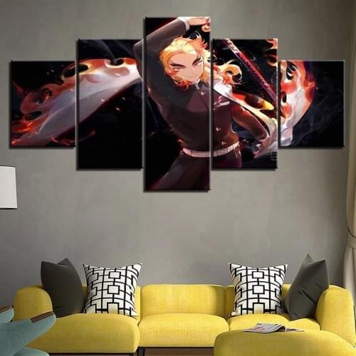 Wall Art Canvas Paintings Demon Slayer Posters 5 Piece Anime Wall Decor Prints Bedroom Livingroom Modular Modern Home Decoration