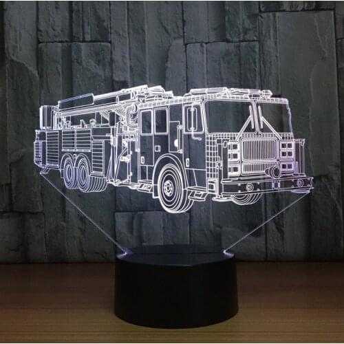 Fire Engine Lighting Fixture 3D LED RGB Night Light 7 Color Change Desk Light Action Figures 2217 Kids Home Christmas Toys