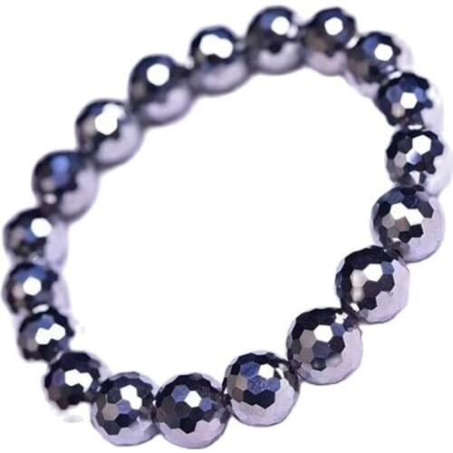 Natural Black Shine Terahertz 128faceted Round Beads Stone Bracelet Women Men Jewelry Health Gemstone Gift