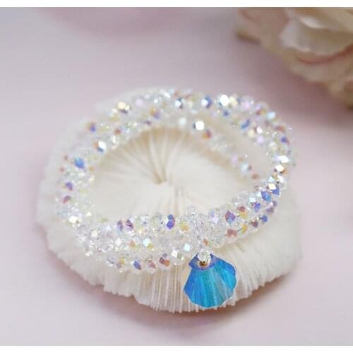 2021 New Shiny Shell Pendant 3 Circles Clear Crystal Beads Strand Women Bracelets Girls Party Vacation Fashion Jewelry YBR537