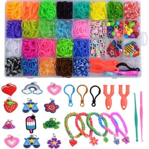 New 1500pcs Rainbow Rubber Bands Set Kid Multi-functional Classic Practical Funny DIY Toys Rainbow Woven Bracelet