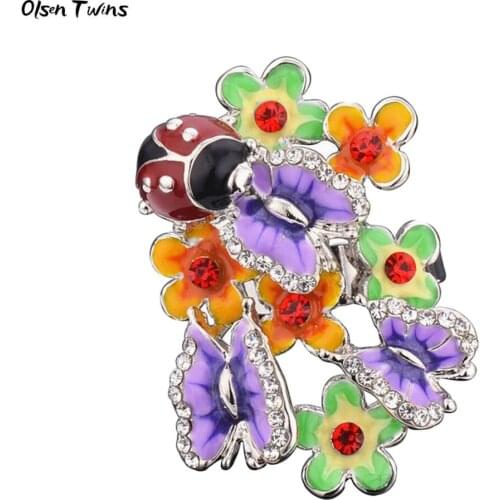 Olsen Twins Dropshipping Wholesale Rhinestone Enamel Flower Butterfly Ladybug Rings Adjustable Size