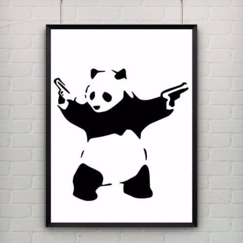 Panda With Guns by Banksy Print Abstract Graffiti Modern Art Canvas Painting Poster Provocative Humor Wall Picture NO Frame