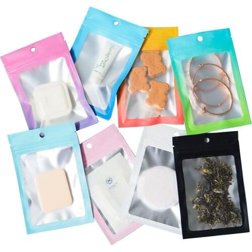 Colorful 100pcs Clear Front Aluminum Foil Mylar Ziplock Bags Smell Proof Plastic Zip Lock Flat Gift Bag Tear Notch Thick Pouches