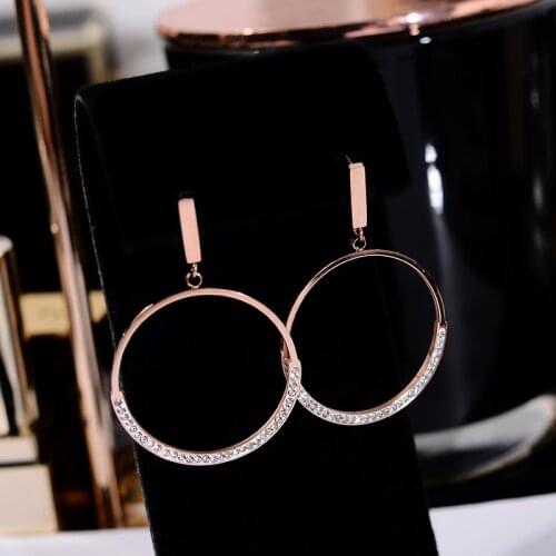 YUN RUO Semi-circle Mosaic Zircon Stud Earring 316 L Titanium Steel Jewelry Rose Gold Color Woman Birthday Gift Mujer Never Fade