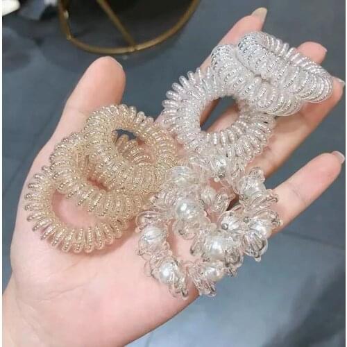 Creative Metal Bead Phone Cord Hair Ties Girl Simple and Cute Rubber Band Hair Rope Headdress for Women Fashion Hair Accessories