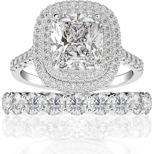 Luxury 100% 925 Sterling Silver High Carbon Simulate Moissanite Gemstone Bridal Ring Sets for Women Fine Jewelry Gift Wholesale