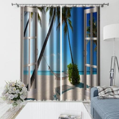 Modern Home Decoration Blackout 3D Curtain stereoscopic lifelike blue beach scenery curtains Decoration curtains
