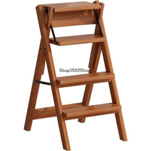 Household Solid Wood Stair Stool Multifunctional Simple Climbing Stool Indoor Step Chair Stool Folding Dual Purpose Chair Ladder