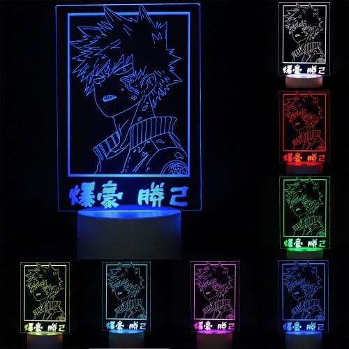 3D LED Illusion Lamp Light, Anime Bakugou Katsuki Night Light Lamp 16 Colors Change with Remote,Valentines Day Present/Birthday