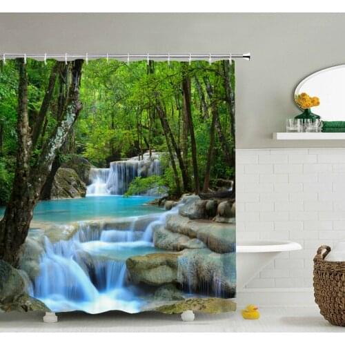 3d Printing Green Forest Waterfall Shower Curtains Waterproof Bathroom Curtain With Hooks Bath Curtain 180*200 Polyester Fabric