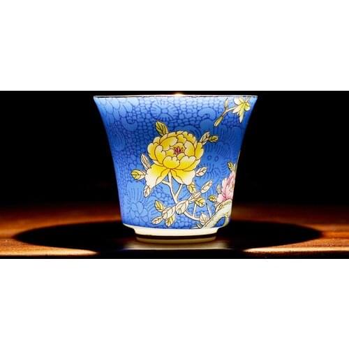 WSHYUFEI 1pcs Handpainted Jingdezhen Pastel Technology Teacup Traditional Ceramic Tea bowl Drinkware Personal Single Cup