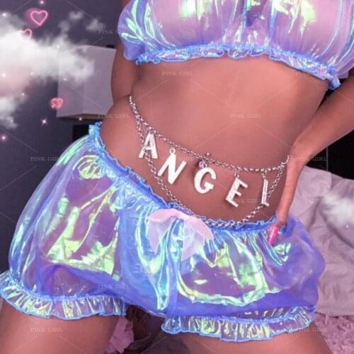 Y2k Jewelry Angel Letter Waist Chain for Women Metal Fashion Vintage Punk Crystal Goth Body Chain Charms 90s Aesthetic Gifts New